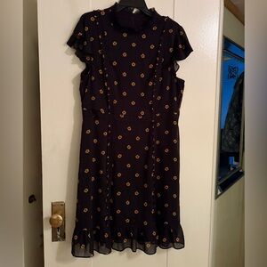 Adrianna Papell Black and Gold Floral Midi Dress